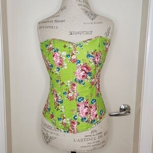 Lime Green Pink Flower Corset